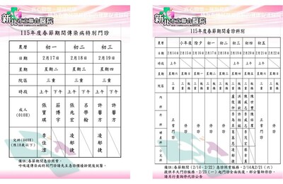 新北聯醫春節特別門診