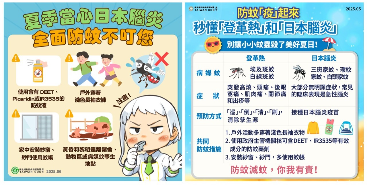 夏季當心日本腦炎，全面防蚊不叮您